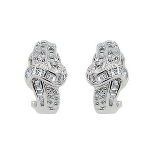 1.00 Ct. tw. Round & Baguette Huggie Earrings 14K White Gold